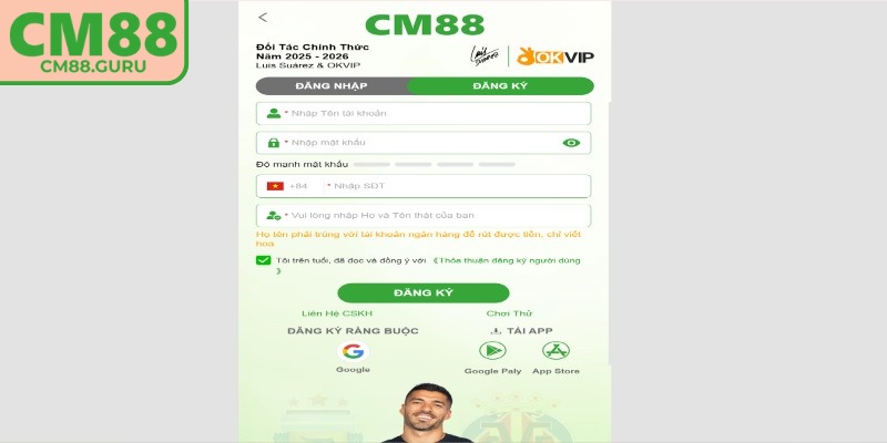 Đăng ký CM88 để tận hưởng cá cược đẳng cấp và chuyên nghiệp